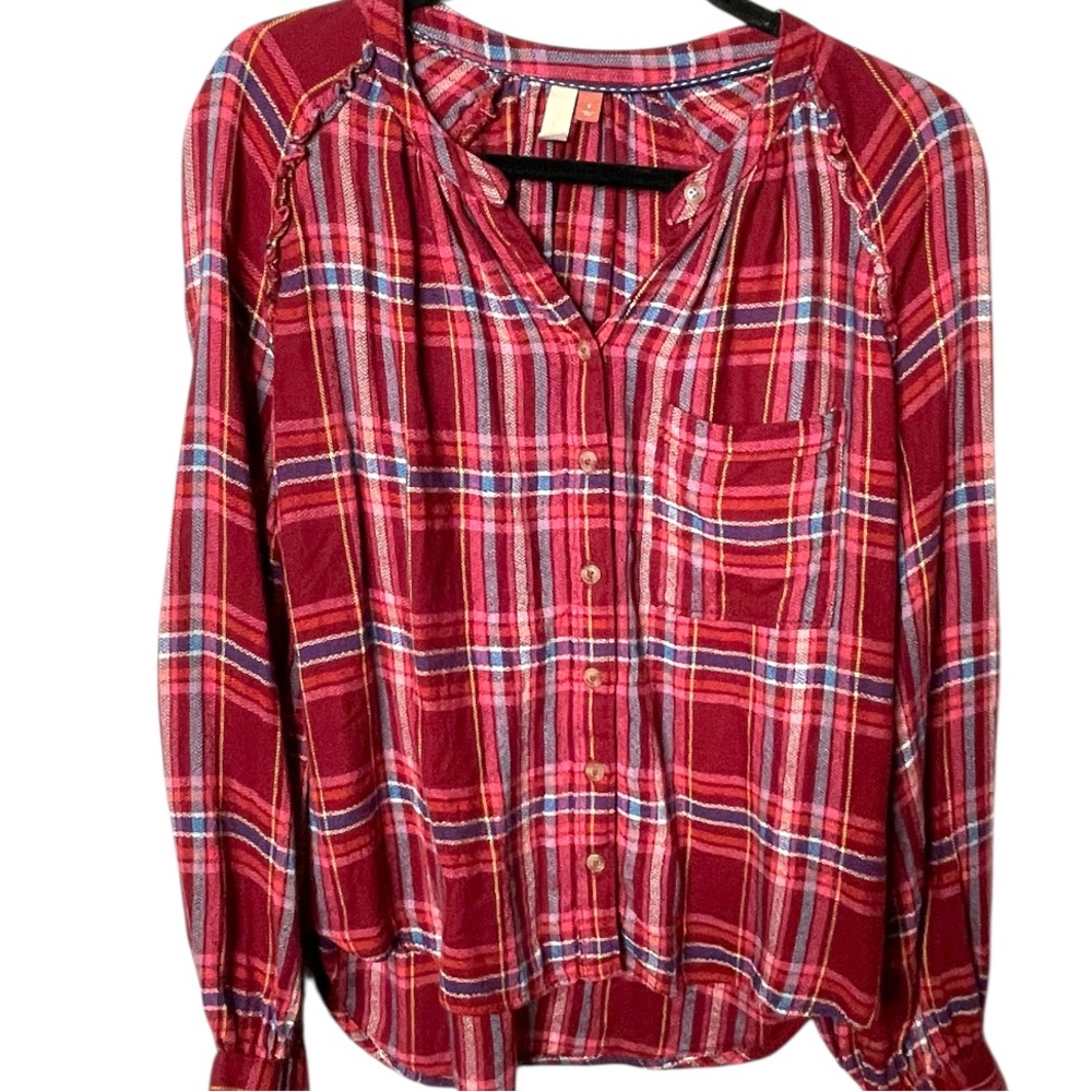 Anthropologie Pilcro Size Small Red Plaid Button-… - image 2